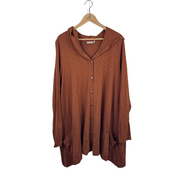 LOGO Lori Goldstein Pleat-Back Snap Cardigan 3X Hooded Long Cotton - Picture 1 of 6